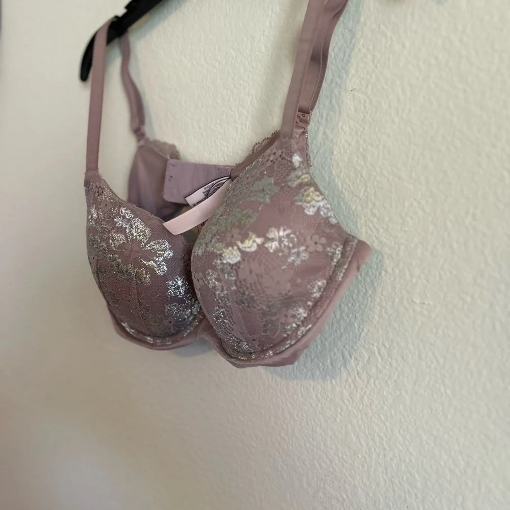 Victoria's Secret 34D mauve, pink and silver, wired padded push-up bra